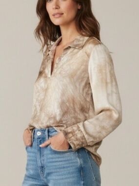 Express Vintage Y2K 90s  Cream Tan Satin marble tie die blouse